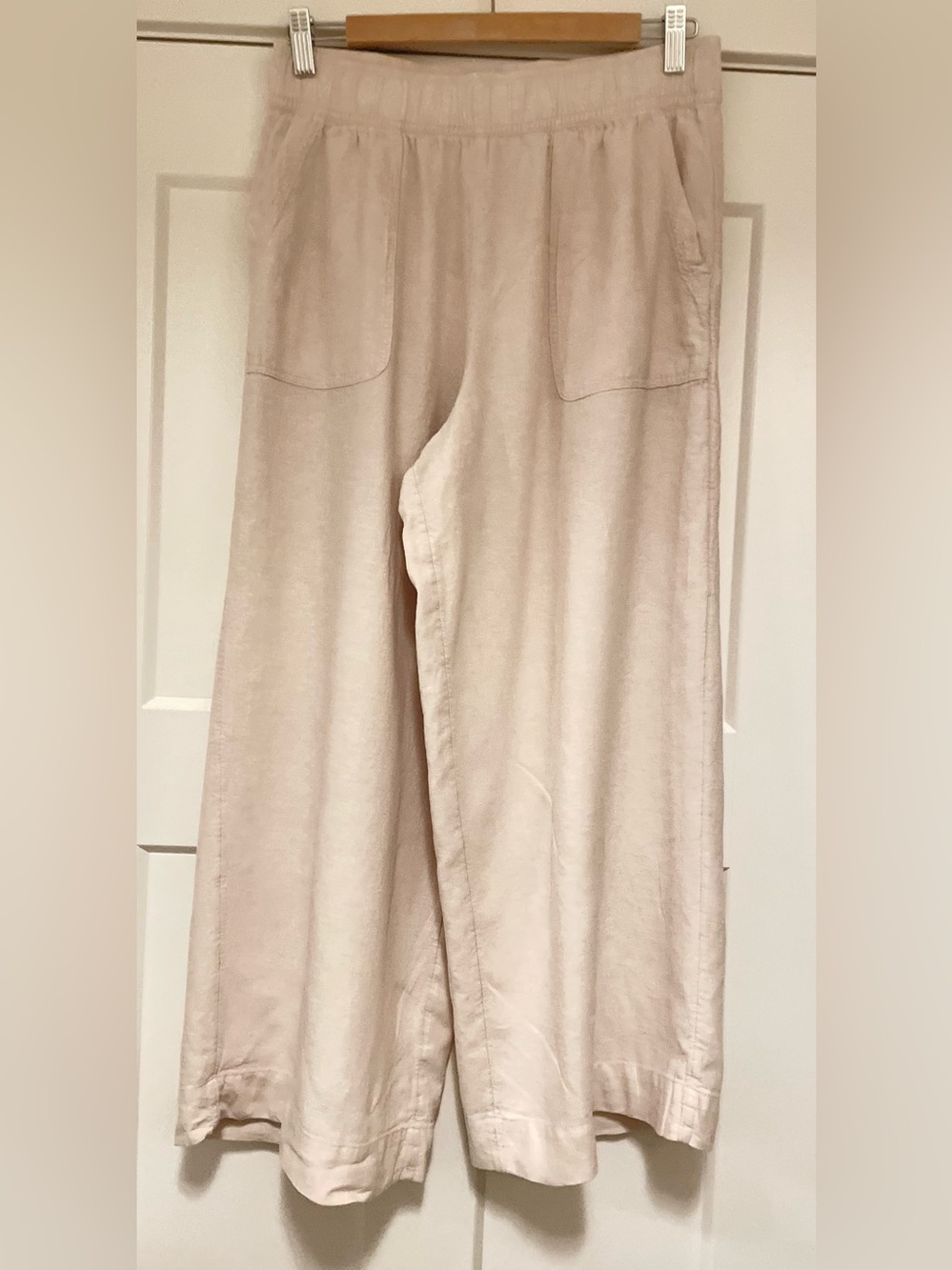 Ingrid Olsen Cream Linen Casual Wide-Leg Pants